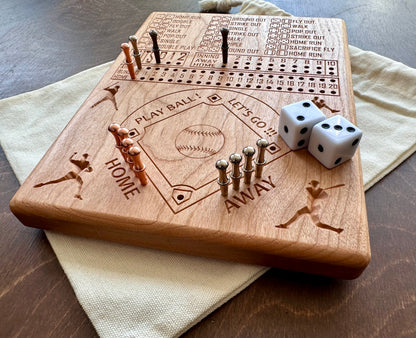 Dice Baseball Board Game | Travel Size | Built-in Storage | Dice Game | Metal Pegs | Personalized | Your Logo | Solid Hardwood