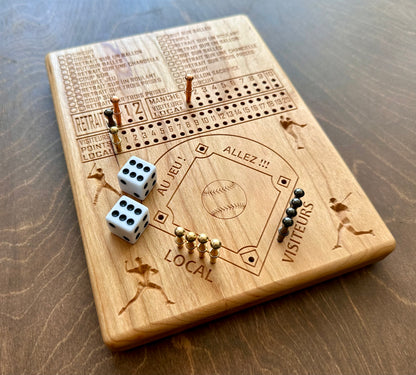 Jeu de société de baseball avec dés | Pliable | Format voyage | Rangement intégré | Jeu de dés | Piquets métalliques | Personnalisé | Votre logo | Bois dur de qualité supérieure