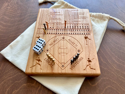 Jeu de société de baseball avec dés | Pliable | Format voyage | Rangement intégré | Jeu de dés | Piquets métalliques | Personnalisé | Votre logo | Bois dur de qualité supérieure