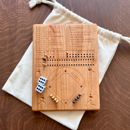 Jeu de société de baseball avec dés | Pliable | Format voyage | Rangement intégré | Jeu de dés | Piquets métalliques | Personnalisé | Votre logo | Bois dur de qualité supérieure