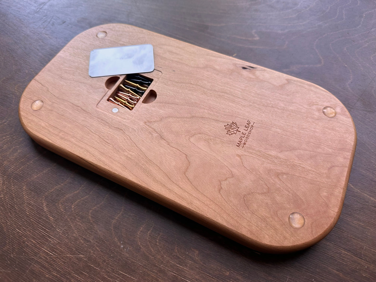 Hockey Rink Arena Cribbage Board | Metal Pegs | Peg Storage | Personalized | Custom Logo | Solid Hardwood | Maple Leaf | Sticks & Puck