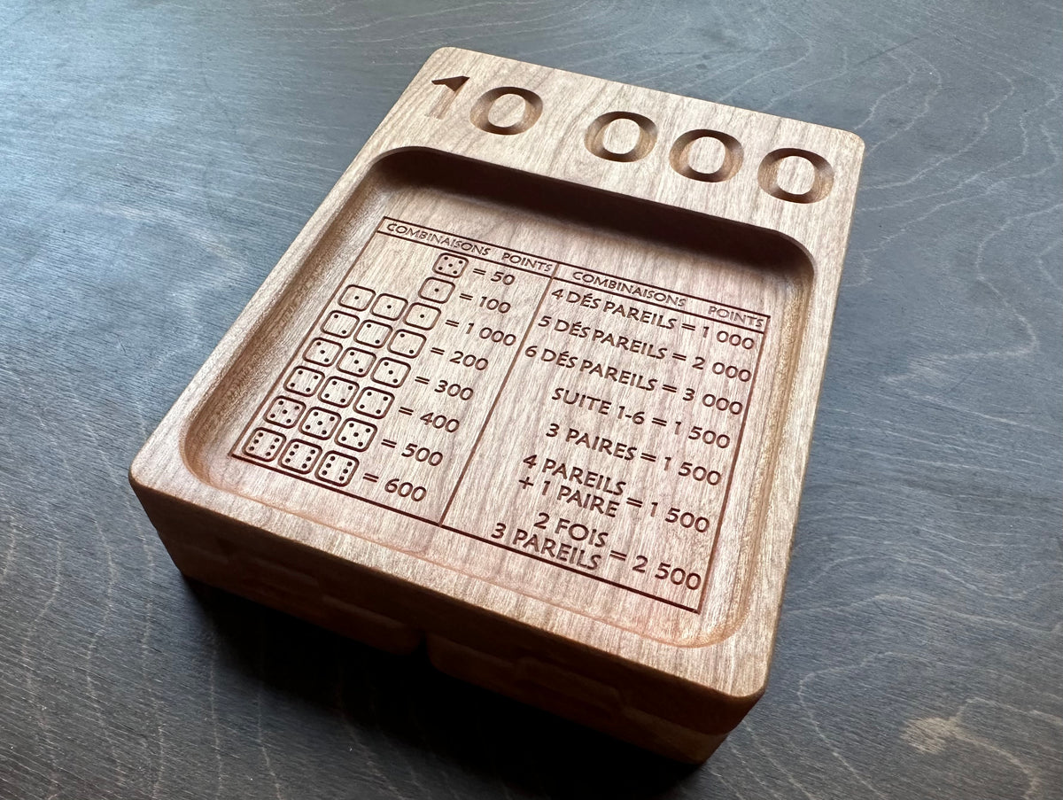 French Version Folding Farkle Board | 10,000 | Travel Size | Built-in Storage | Ten Thousands | Dice Game | Personalized | Solid Hardwood