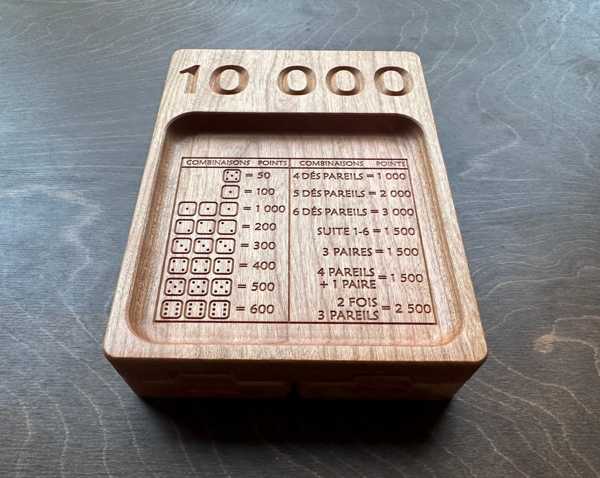 French Version Folding Farkle Board | 10,000 | Travel Size | Built-in Storage | Ten Thousands | Dice Game | Personalized | Solid Hardwood