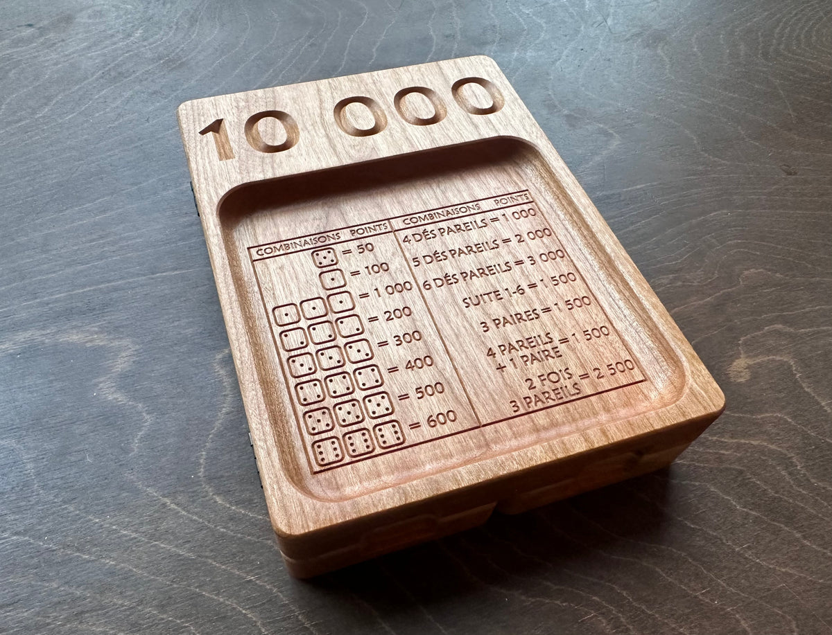 French Version Folding Farkle Board | 10,000 | Travel Size | Built-in Storage | Ten Thousands | Dice Game | Personalized | Solid Hardwood