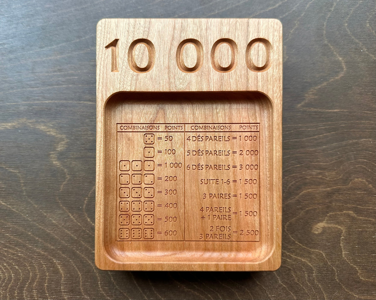 French Version Folding Farkle Board | 10,000 | Travel Size | Built-in Storage | Ten Thousands | Dice Game | Personalized | Solid Hardwood