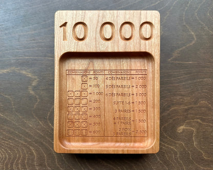 French Version Folding Farkle Board | 10,000 | Travel Size | Built-in Storage | Ten Thousands | Dice Game | Personalized | Solid Hardwood