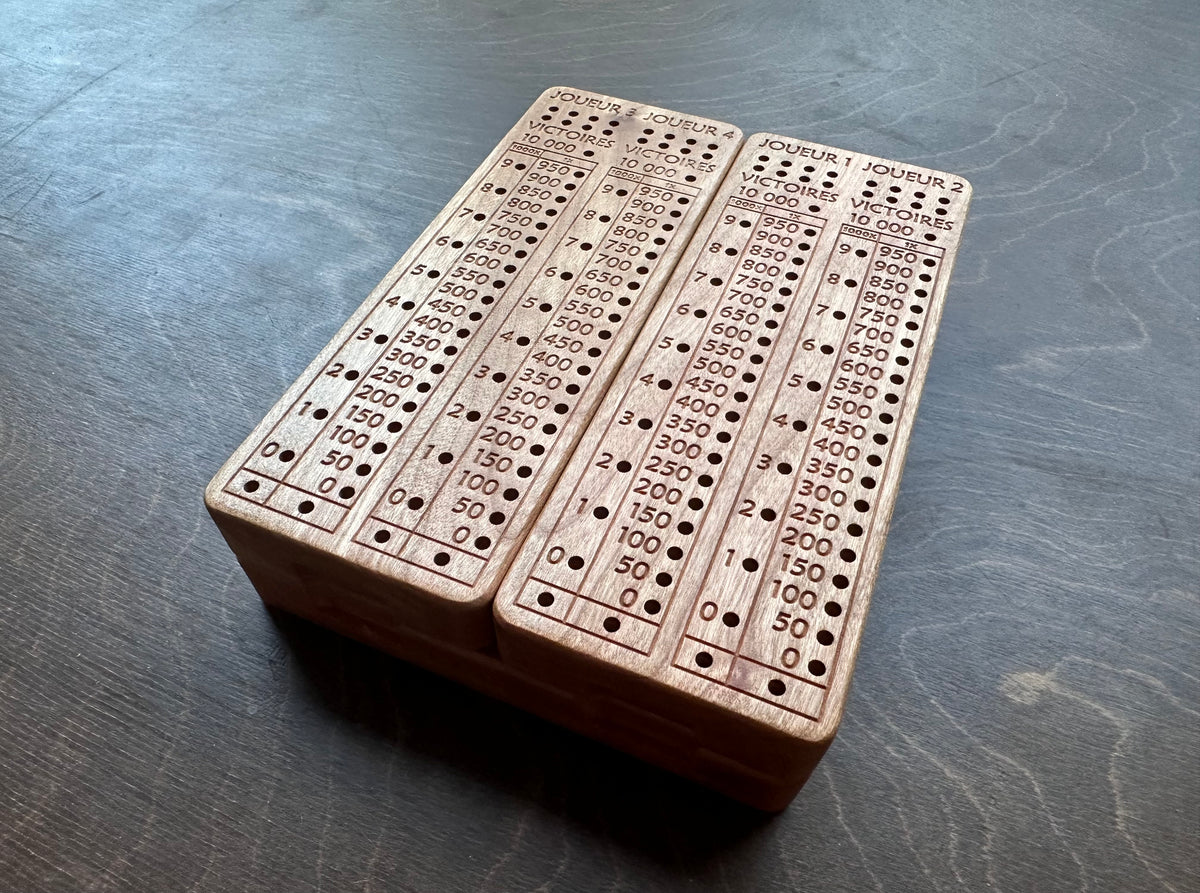 French Version Folding Farkle Board | 10,000 | Travel Size | Built-in Storage | Ten Thousands | Dice Game | Personalized | Solid Hardwood