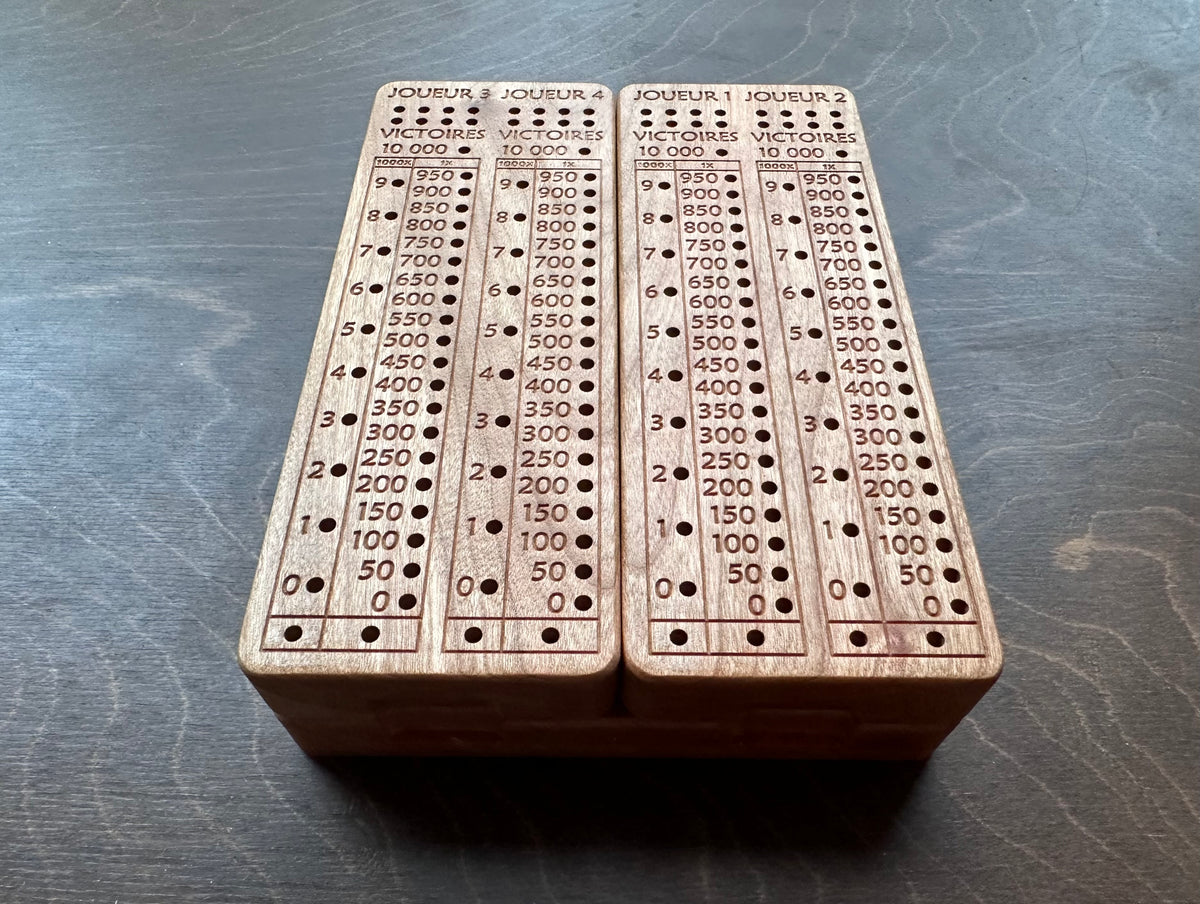 French Version Folding Farkle Board | 10,000 | Travel Size | Built-in Storage | Ten Thousands | Dice Game | Personalized | Solid Hardwood