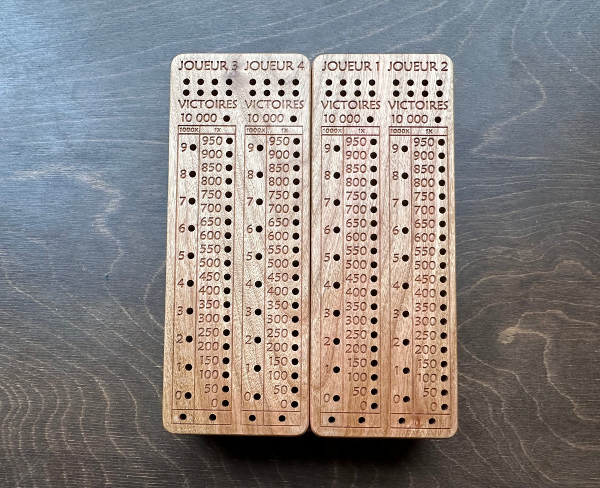 French Version Folding Farkle Board | 10,000 | Travel Size | Built-in Storage | Ten Thousands | Dice Game | Personalized | Solid Hardwood