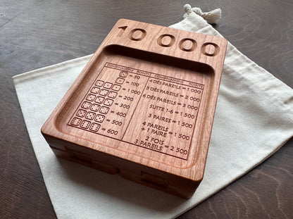French Version Folding Farkle Board | 10,000 | Travel Size | Built-in Storage | Ten Thousands | Dice Game | Personalized | Solid Hardwood