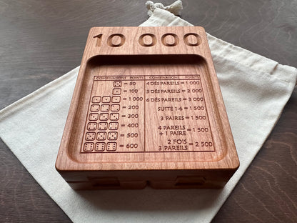 French Version Folding Farkle Board | 10,000 | Travel Size | Built-in Storage | Ten Thousands | Dice Game | Personalized | Solid Hardwood