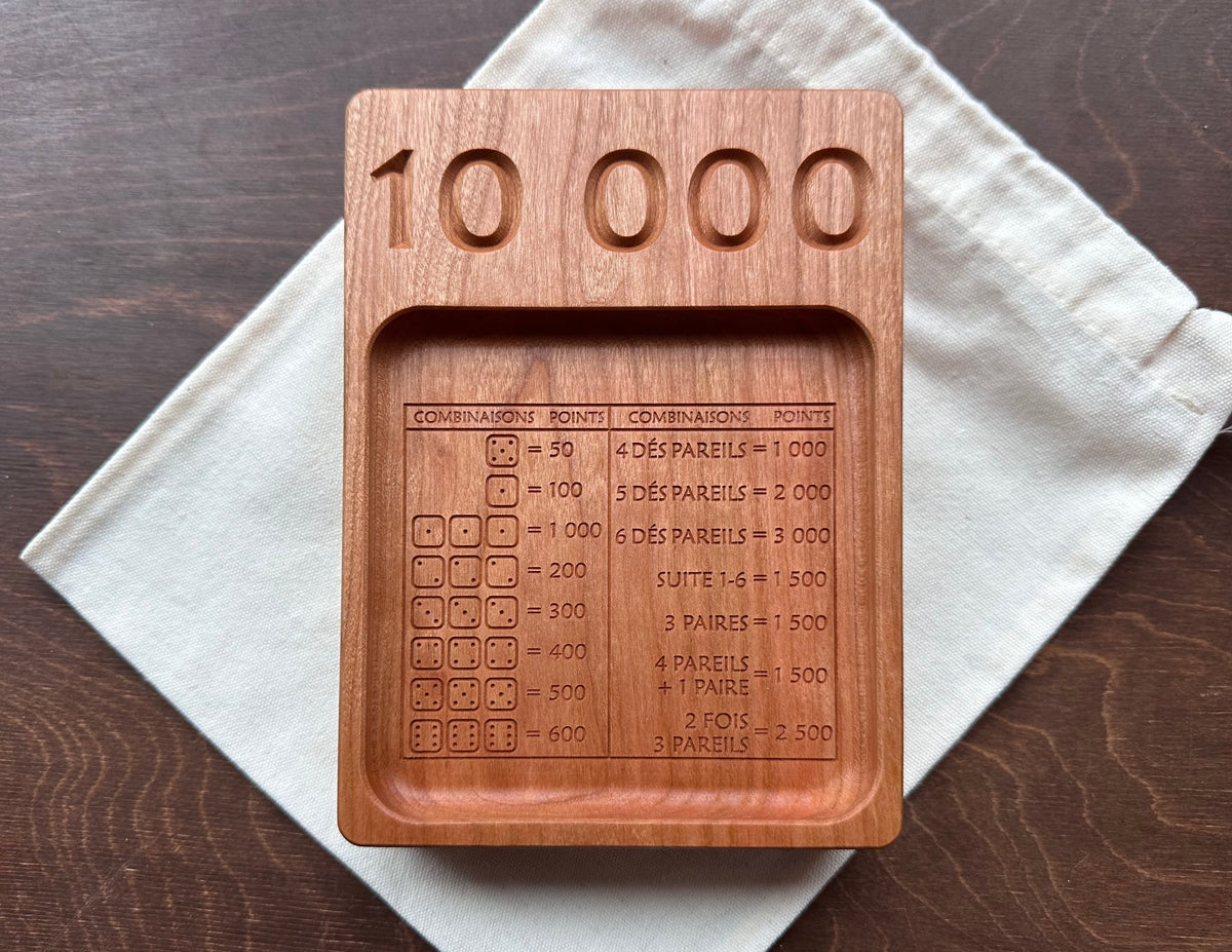 French Version Folding Farkle Board | 10,000 | Travel Size | Built-in Storage | Ten Thousands | Dice Game | Personalized | Solid Hardwood