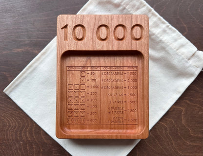 French Version Folding Farkle Board | 10,000 | Travel Size | Built-in Storage | Ten Thousands | Dice Game | Personalized | Solid Hardwood