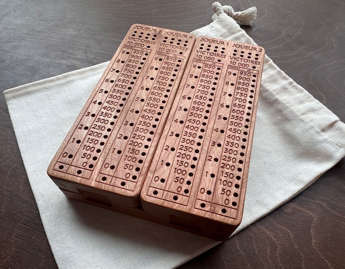 French Version Folding Farkle Board | 10,000 | Travel Size | Built-in Storage | Ten Thousands | Dice Game | Personalized | Solid Hardwood