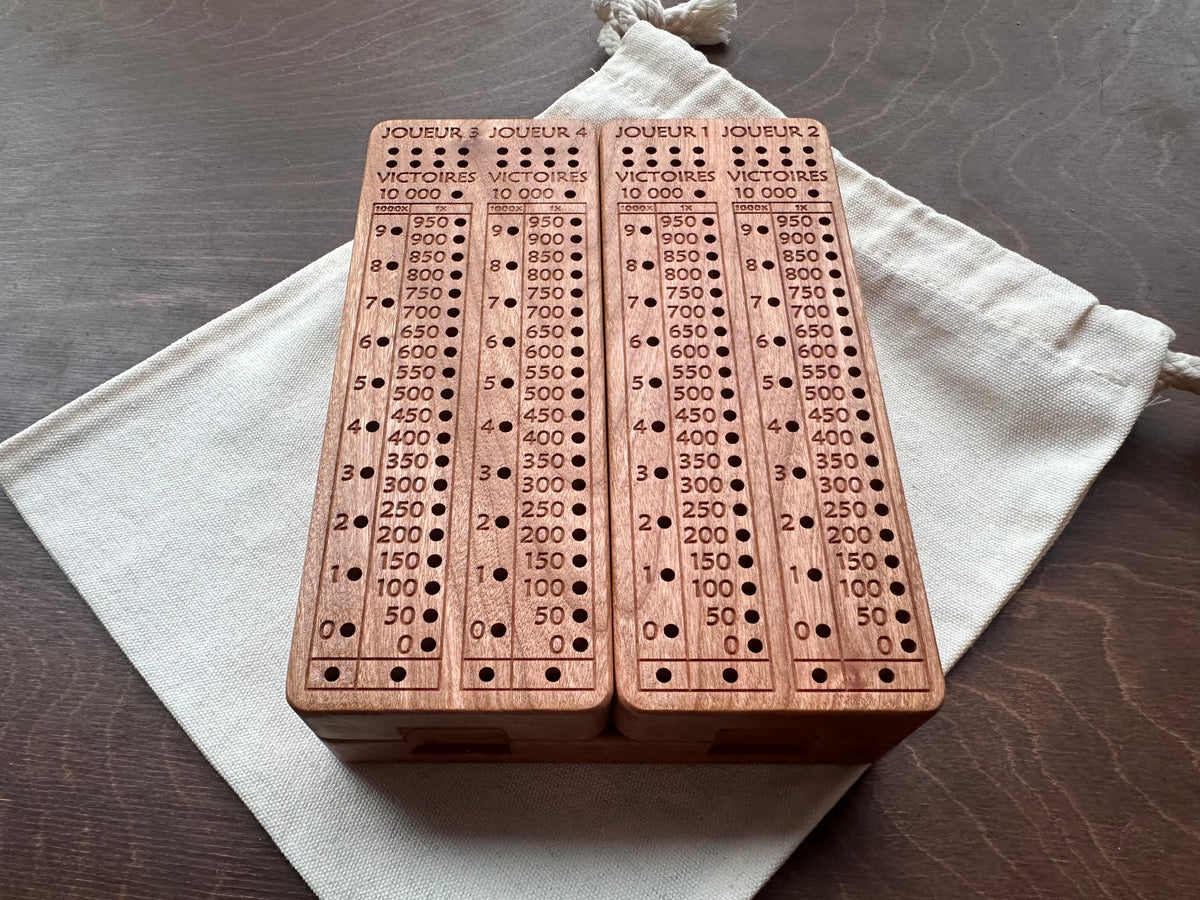 French Version Folding Farkle Board | 10,000 | Travel Size | Built-in Storage | Ten Thousands | Dice Game | Personalized | Solid Hardwood