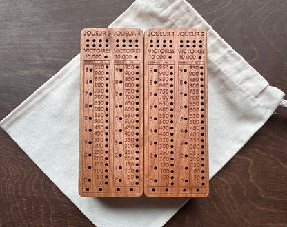 French Version Folding Farkle Board | 10,000 | Travel Size | Built-in Storage | Ten Thousands | Dice Game | Personalized | Solid Hardwood