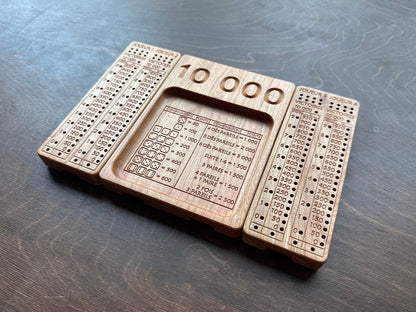 French Version Folding Farkle Board | 10,000 | Travel Size | Built-in Storage | Ten Thousands | Dice Game | Personalized | Solid Hardwood