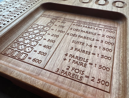 French Version Folding Farkle Board | 10,000 | Travel Size | Built-in Storage | Ten Thousands | Dice Game | Personalized | Solid Hardwood