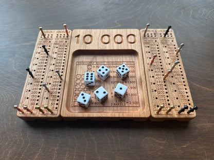 French Version Folding Farkle Board | 10,000 | Travel Size | Built-in Storage | Ten Thousands | Dice Game | Personalized | Solid Hardwood