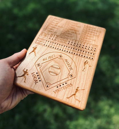 Baseball avec dés en français | Dice Baseball in French | Travel Size | Built-in Storage | Dice Game | Metal Pegs | Personalized | Your Logo | Solid Hardwood