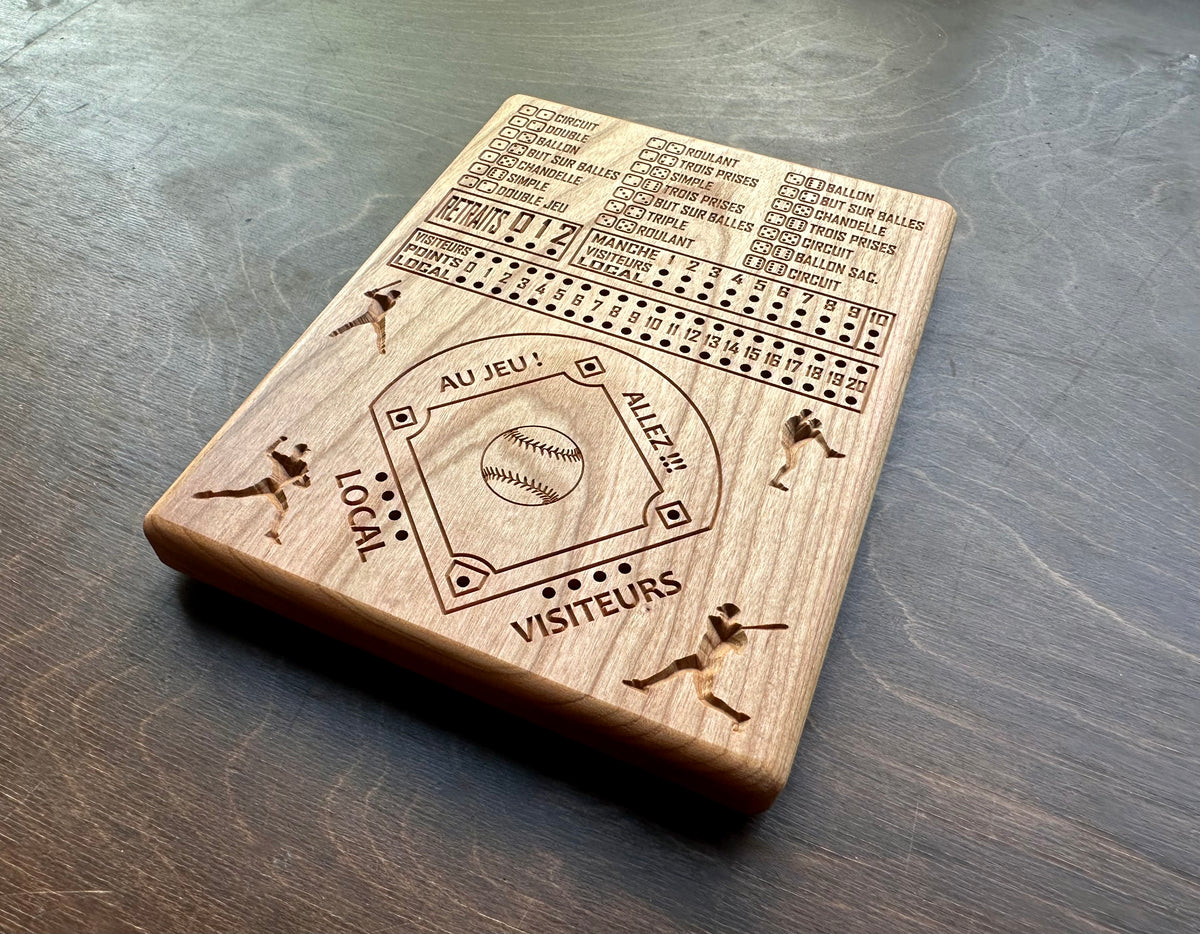Baseball avec dés en français | Dice Baseball in French | Travel Size | Built-in Storage | Dice Game | Metal Pegs | Personalized | Your Logo | Solid Hardwood