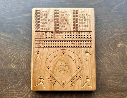 Baseball avec dés en français | Dice Baseball in French | Travel Size | Built-in Storage | Dice Game | Metal Pegs | Personalized | Your Logo | Solid Hardwood
