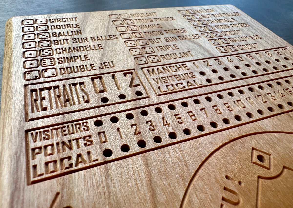 Baseball avec dés en français | Dice Baseball in French | Travel Size | Built-in Storage | Dice Game | Metal Pegs | Personalized | Your Logo | Solid Hardwood