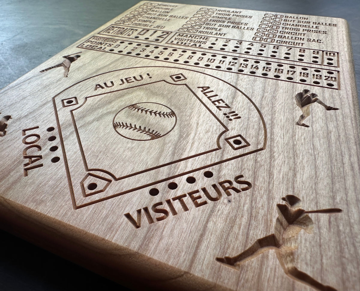 Baseball avec dés en français | Dice Baseball in French | Travel Size | Built-in Storage | Dice Game | Metal Pegs | Personalized | Your Logo | Solid Hardwood