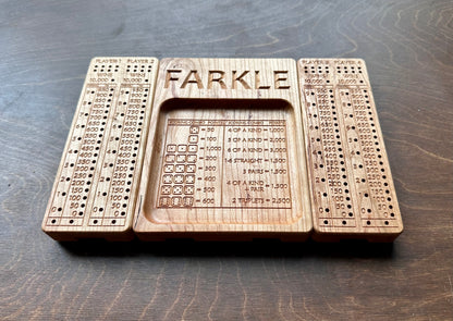 Folding Farkle Board | 10,000 | Travel Size | Built-in Storage | Ten Thousands | Dice | Board Game | Pegs | Personalized | Solid Hardwood