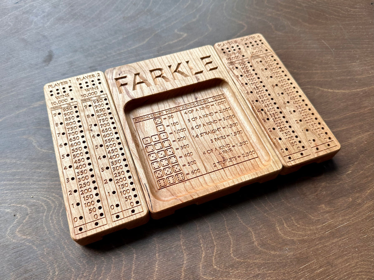 Folding Farkle Board | 10,000 | Travel Size | Built-in Storage | Ten Thousands | Dice | Board Game | Pegs | Personalized | Solid Hardwood