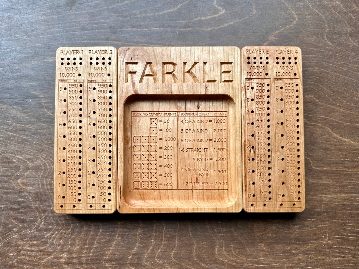 Folding Farkle Board | 10,000 | Travel Size | Built-in Storage | Ten Thousands | Dice | Board Game | Pegs | Personalized | Solid Hardwood