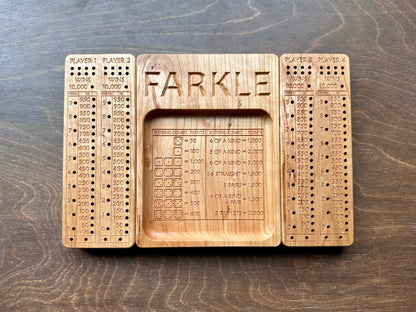 Folding Farkle Board | 10,000 | Travel Size | Built-in Storage | Ten Thousands | Dice | Board Game | Pegs | Personalized | Solid Hardwood