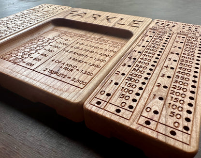 Folding Farkle Board | 10,000 | Travel Size | Built-in Storage | Ten Thousands | Dice | Board Game | Pegs | Personalized | Solid Hardwood