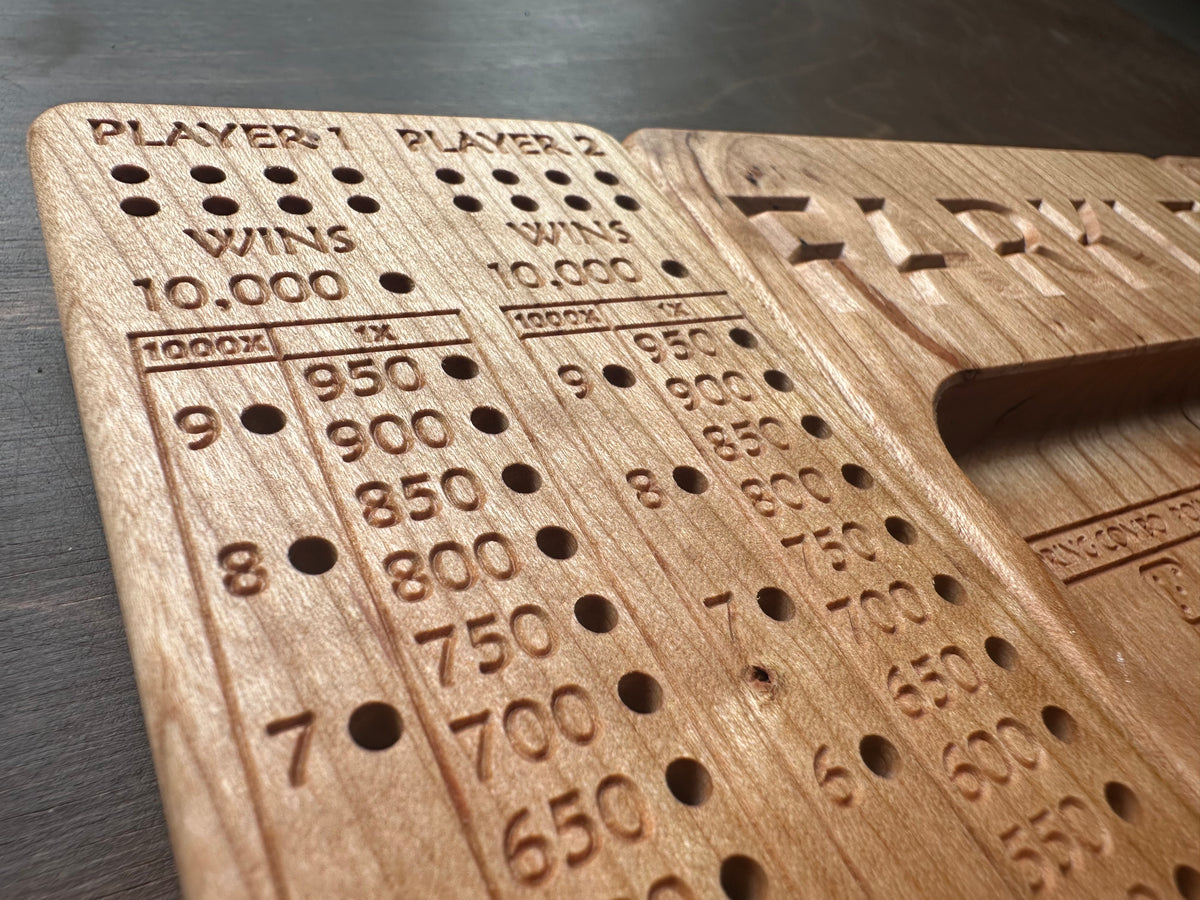 Folding Farkle Board | 10,000 | Travel Size | Built-in Storage | Ten Thousands | Dice | Board Game | Pegs | Personalized | Solid Hardwood