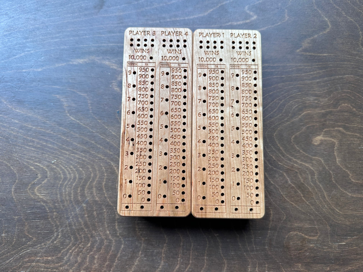 Folding Farkle Board | 10,000 | Travel Size | Built-in Storage | Ten Thousands | Dice | Board Game | Pegs | Personalized | Solid Hardwood