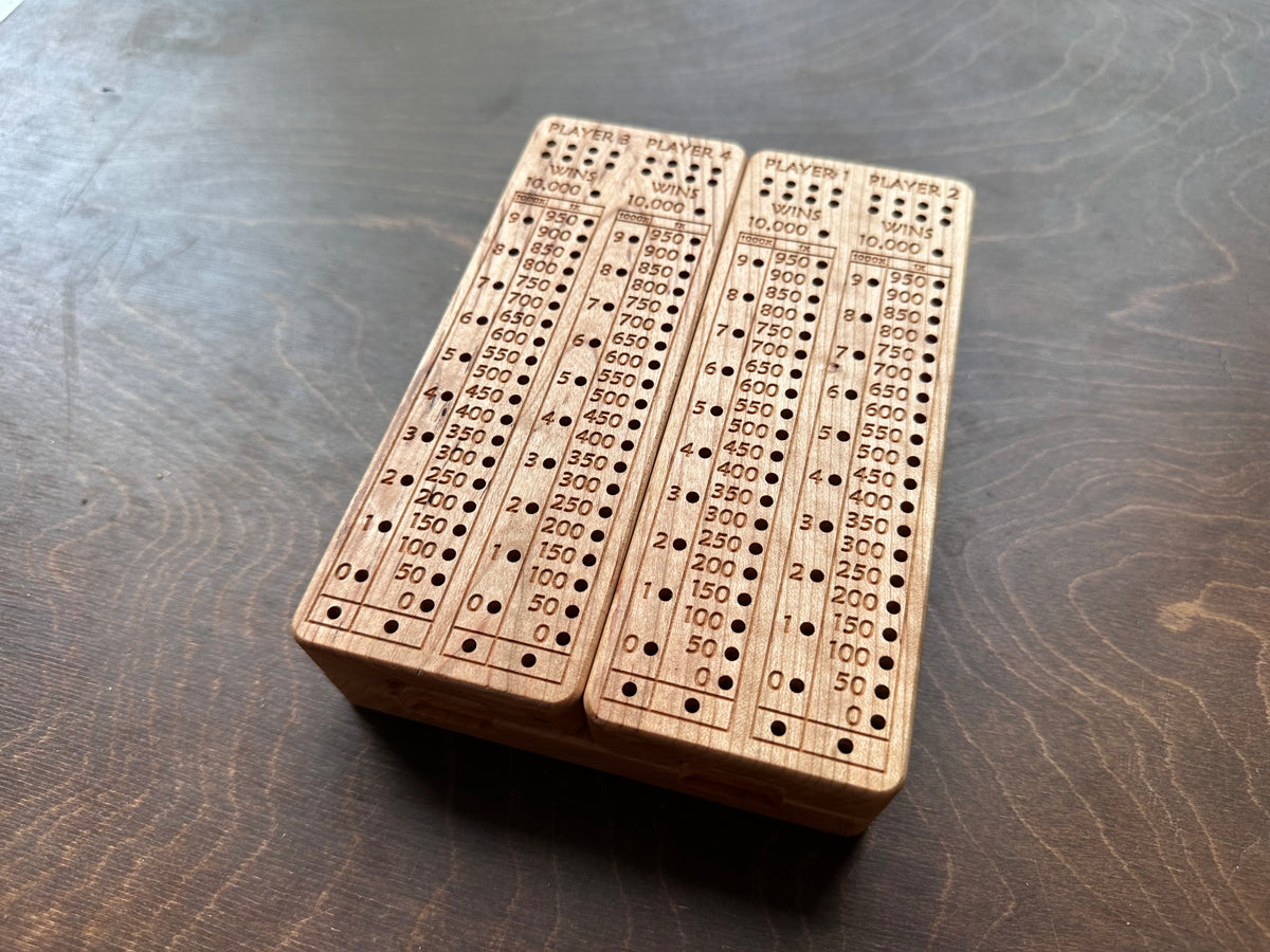 Folding Farkle Board | 10,000 | Travel Size | Built-in Storage | Ten Thousands | Dice | Board Game | Pegs | Personalized | Solid Hardwood
