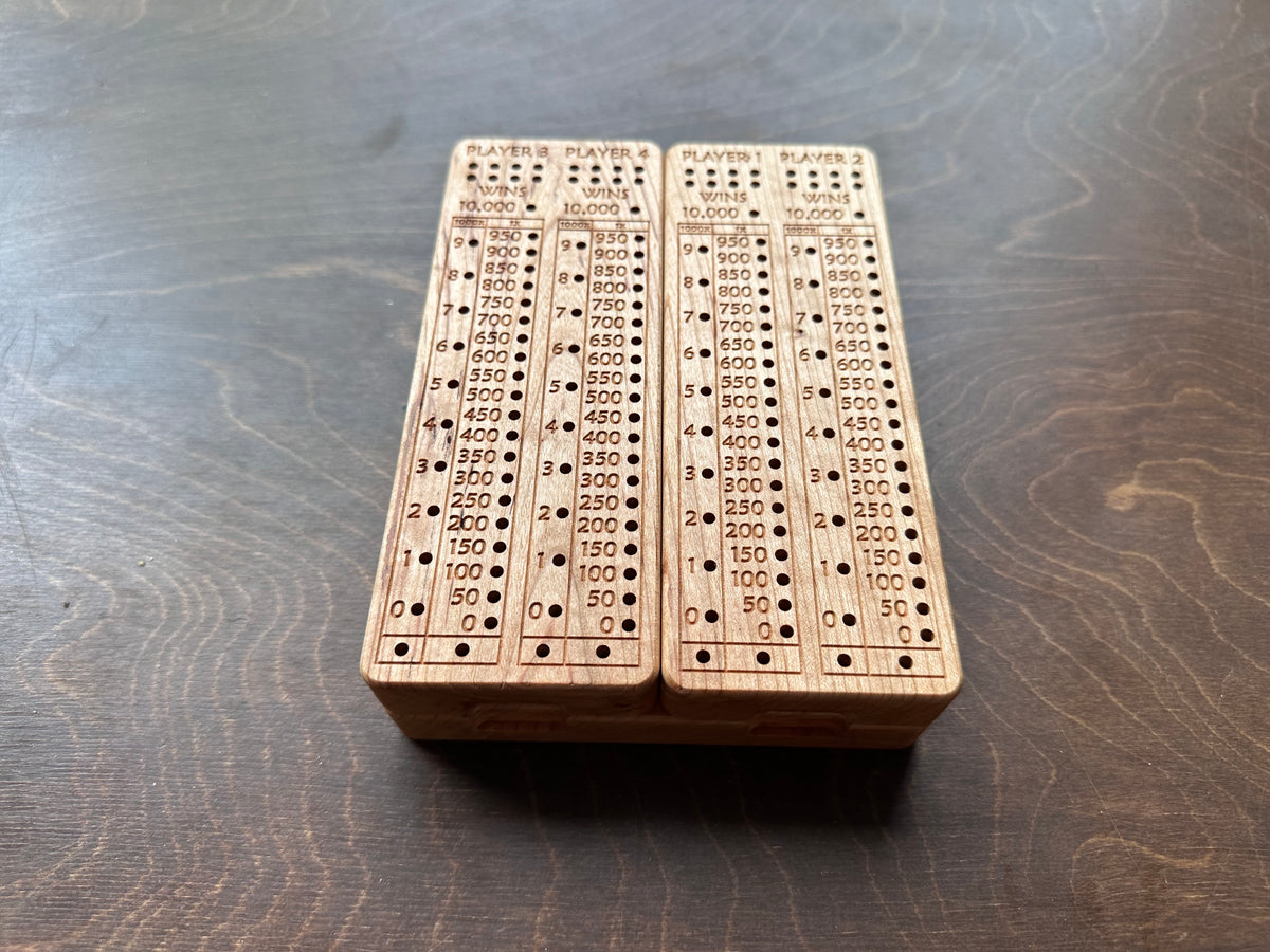 Folding Farkle Board | 10,000 | Travel Size | Built-in Storage | Ten Thousands | Dice | Board Game | Pegs | Personalized | Solid Hardwood