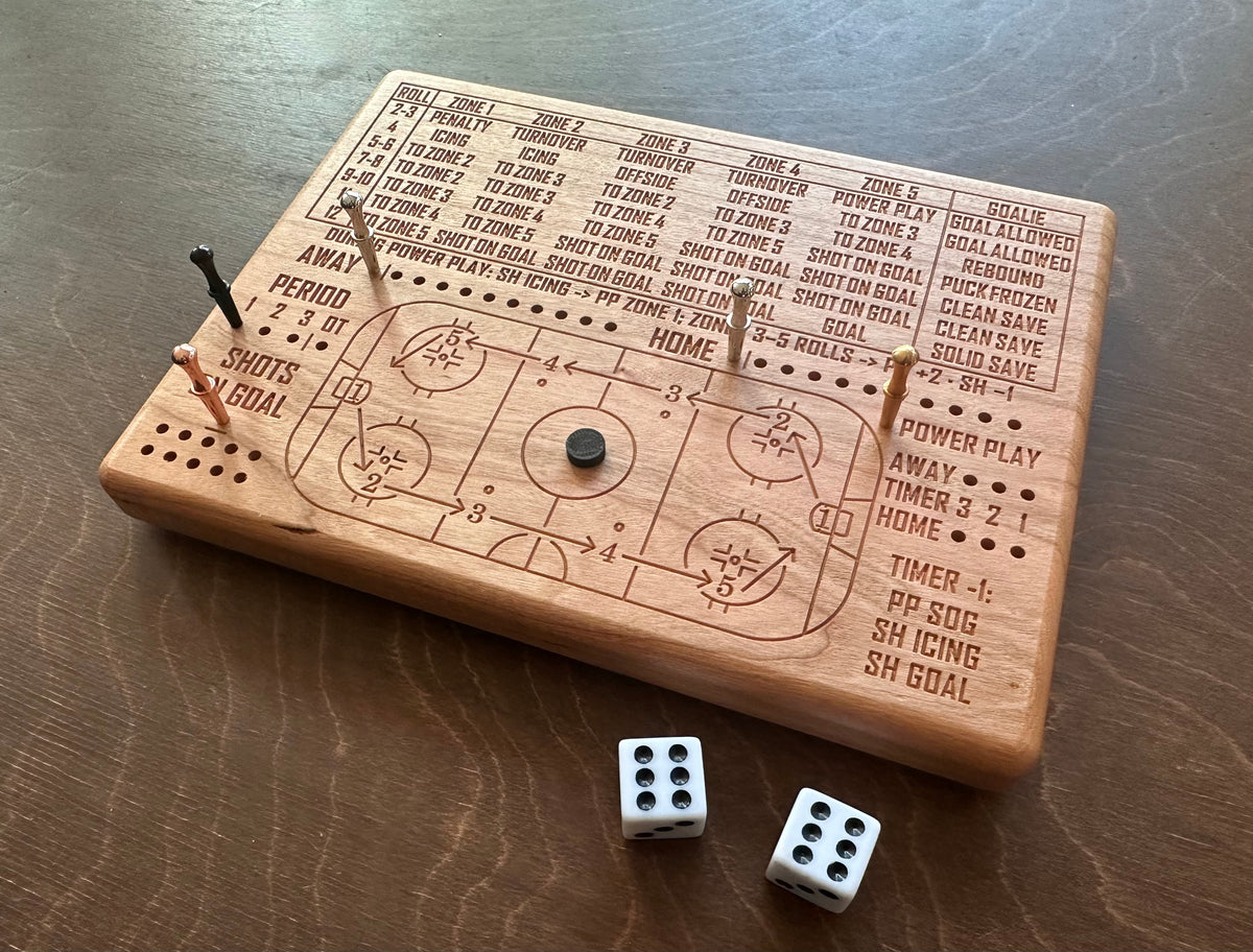 Wooden Dice Hockey Game | Travel Size | Built-in Storage | Dice Game | Board Game | Metal Pegs | Personalized | Your Logo | Solid Hardwood