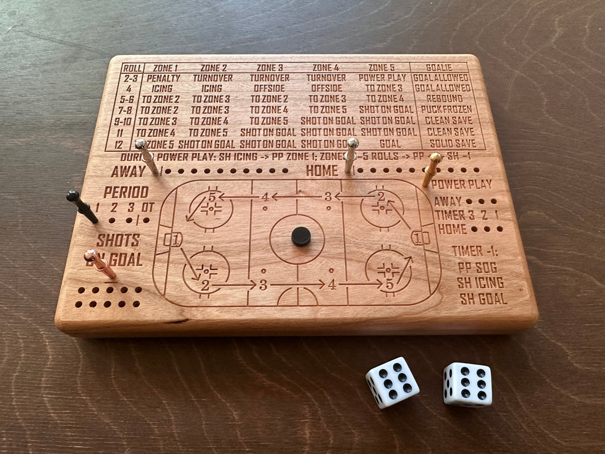 Wooden Dice Hockey Game | Travel Size | Built-in Storage | Dice Game | Board Game | Metal Pegs | Personalized | Your Logo | Solid Hardwood