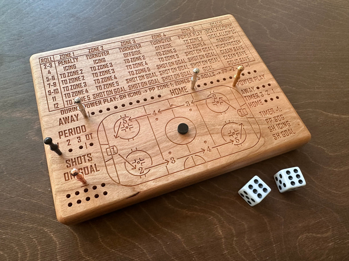 Wooden Dice Hockey Game | Travel Size | Built-in Storage | Dice Game | Board Game | Metal Pegs | Personalized | Your Logo | Solid Hardwood