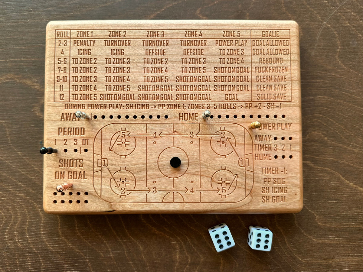 Wooden Dice Hockey Game | Travel Size | Built-in Storage | Dice Game | Board Game | Metal Pegs | Personalized | Your Logo | Solid Hardwood