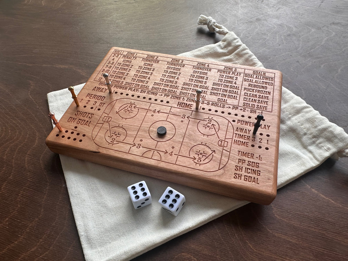 Wooden Dice Hockey Game | Travel Size | Built-in Storage | Dice Game | Board Game | Metal Pegs | Personalized | Your Logo | Solid Hardwood