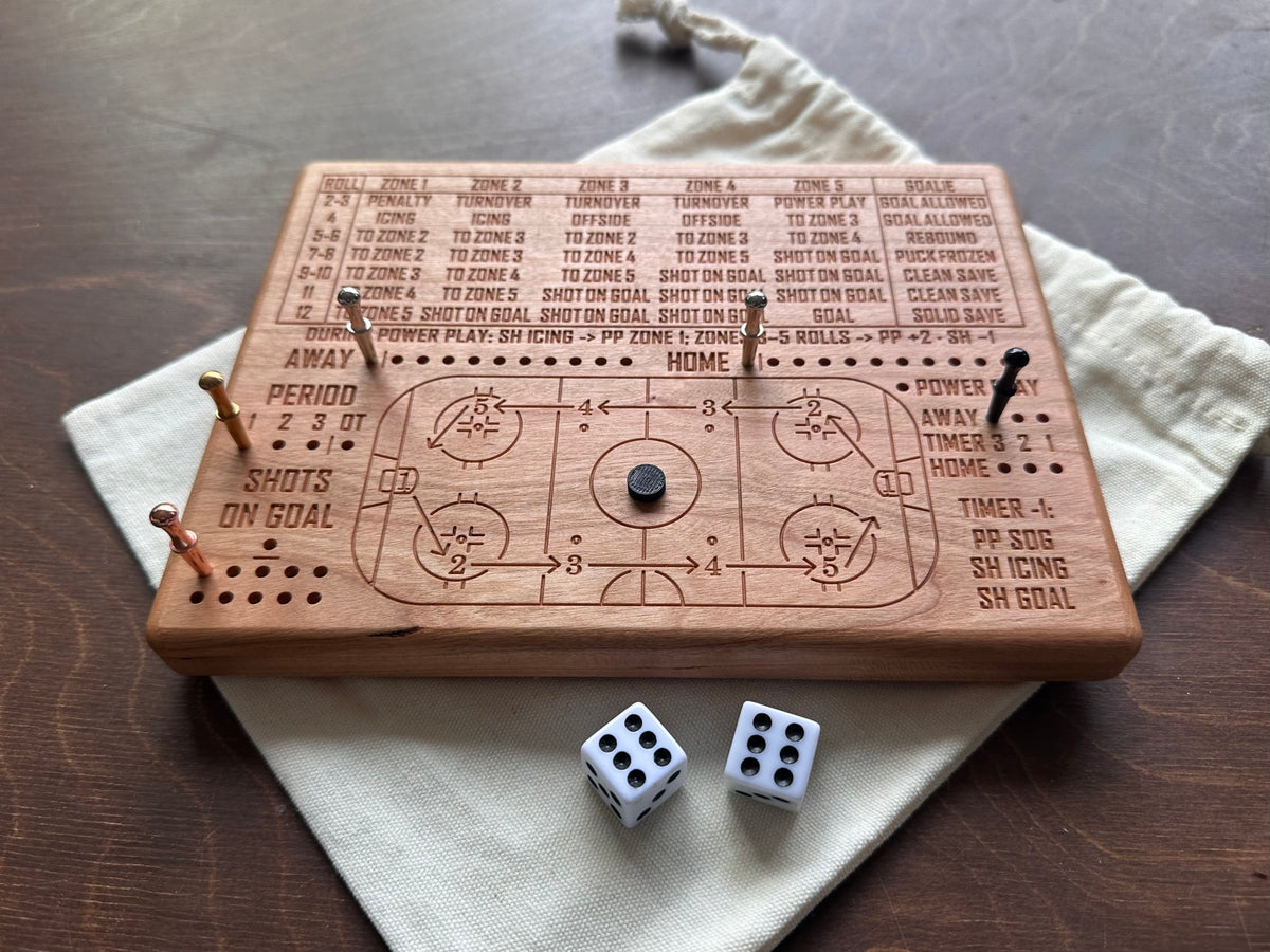 Wooden Dice Hockey Game | Travel Size | Built-in Storage | Dice Game | Board Game | Metal Pegs | Personalized | Your Logo | Solid Hardwood