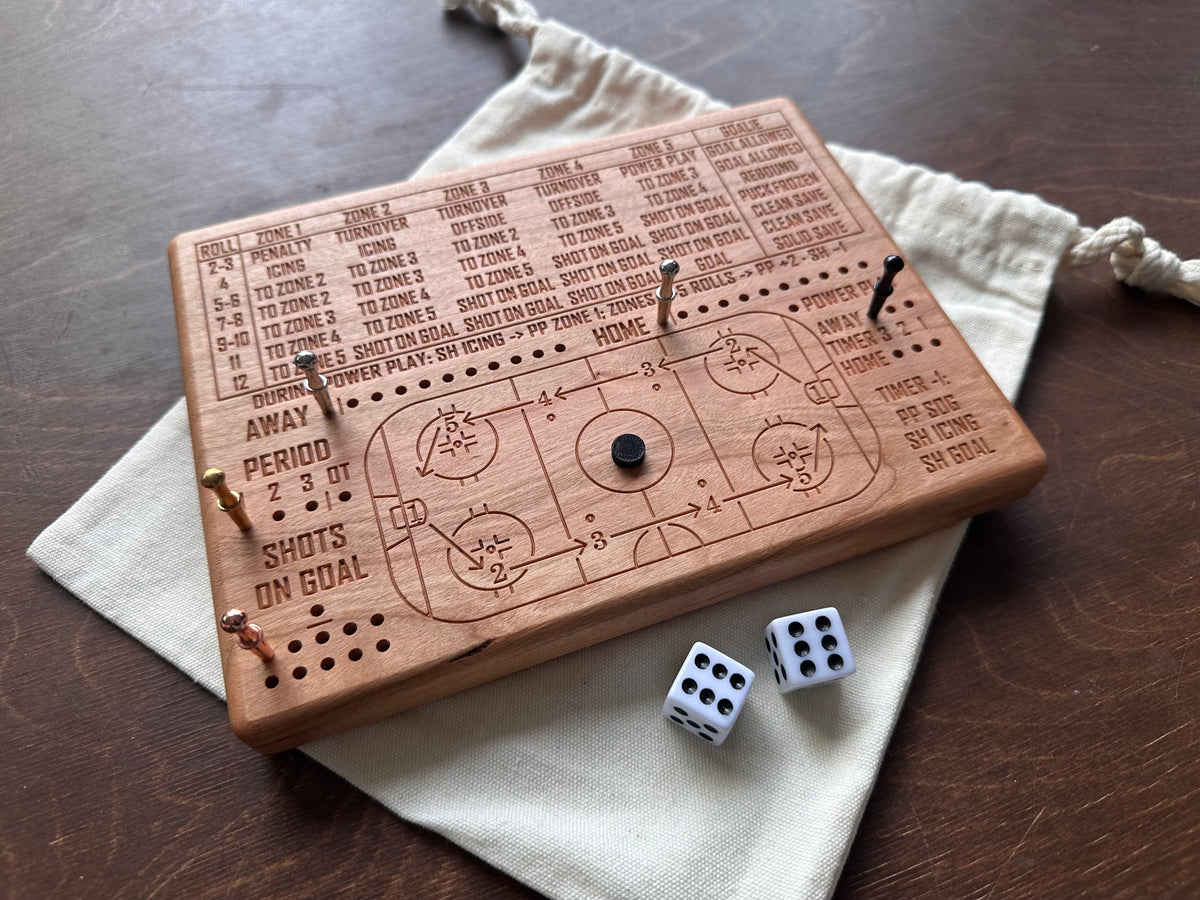 Wooden Dice Hockey Game | Travel Size | Built-in Storage | Dice Game | Board Game | Metal Pegs | Personalized | Your Logo | Solid Hardwood