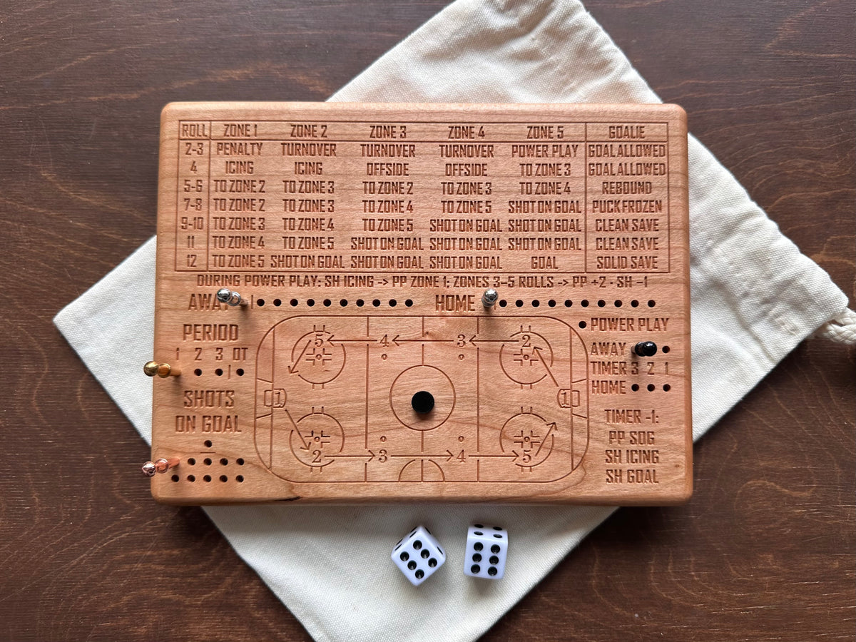 Wooden Dice Hockey Game | Travel Size | Built-in Storage | Dice Game | Board Game | Metal Pegs | Personalized | Your Logo | Solid Hardwood