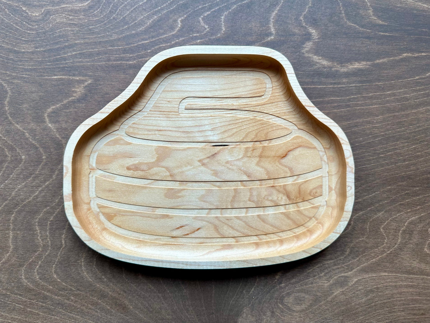 Curling Stone Shape Hardwood Tray | Trivet | Personalized | Catchall Tray | Serving Board | Charcuterie | Maple | Cherry | Walnut