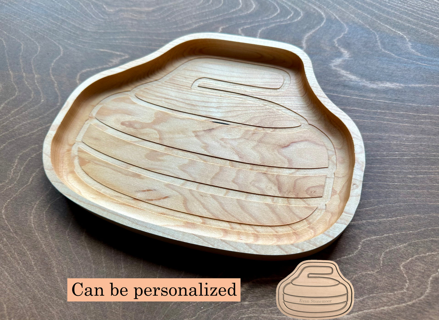 Curling Stone Shape Hardwood Tray | Trivet | Personalized | Catchall Tray | Serving Board | Charcuterie | Maple | Cherry | Walnut