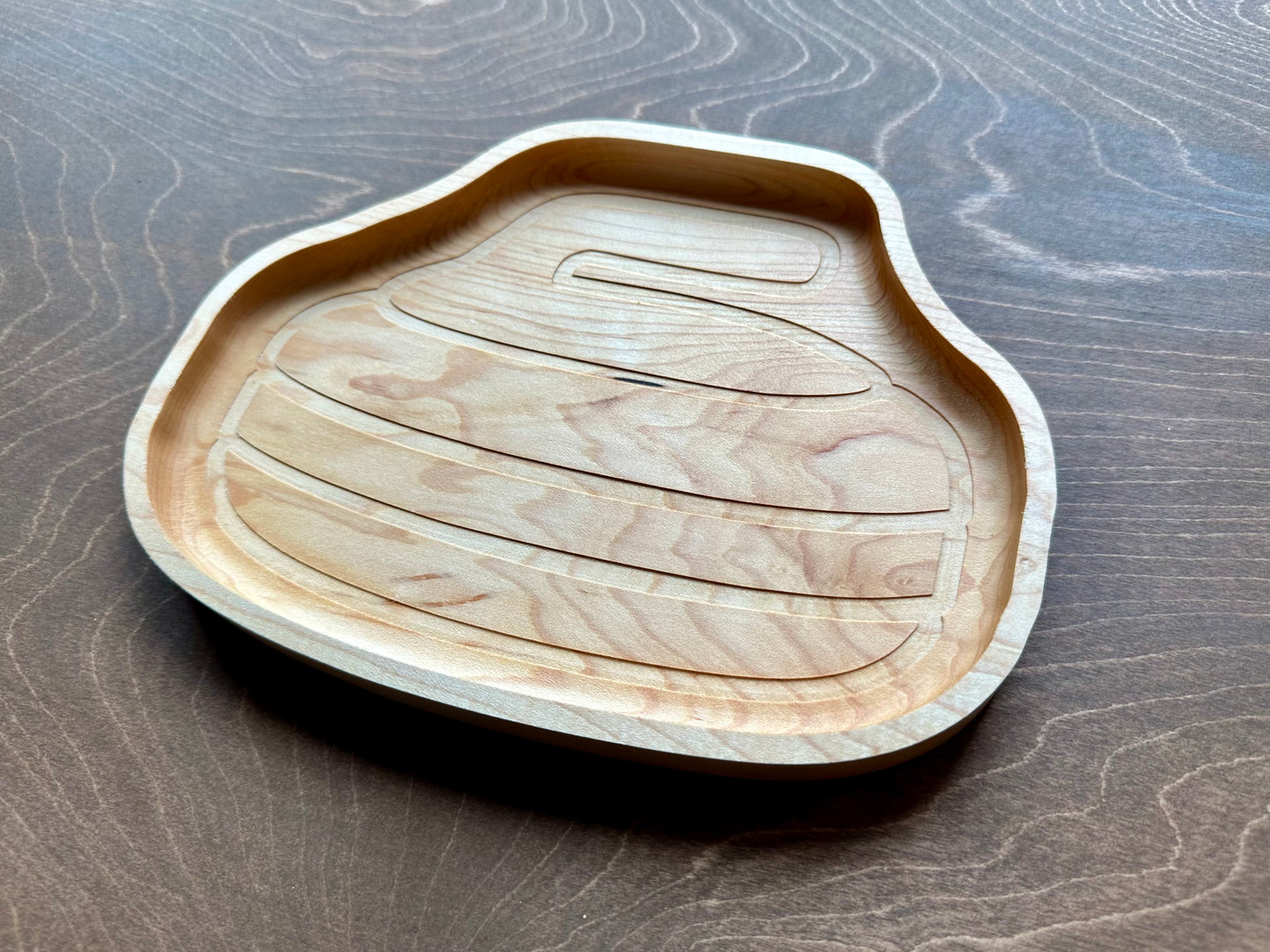 Curling Stone Shape Hardwood Tray | Trivet | Personalized | Catchall Tray | Serving Board | Charcuterie | Maple | Cherry | Walnut