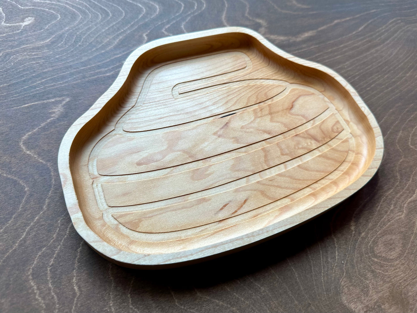 Curling Stone Shape Hardwood Tray | Trivet | Personalized | Catchall Tray | Serving Board | Charcuterie | Maple | Cherry | Walnut