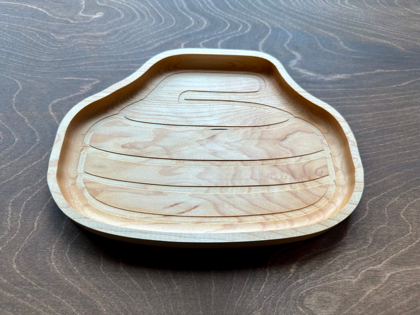 Curling Stone Shape Hardwood Tray | Trivet | Personalized | Catchall Tray | Serving Board | Charcuterie | Maple | Cherry | Walnut